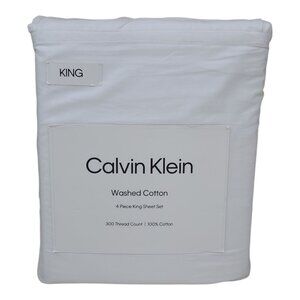 Calvin Klein Washed Cotton 4 Piece King Sheet Set 300 Thread Count White